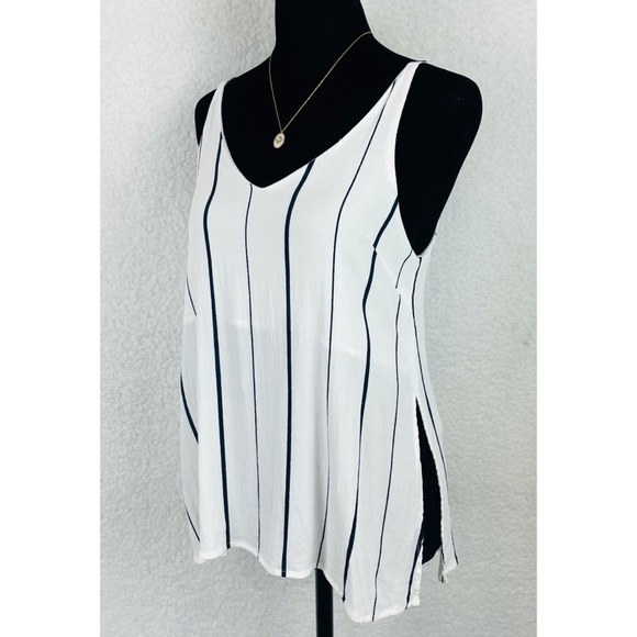 Honey Punch Tops - HONEY PUNCH • White Striped Side Slit Tank Top
